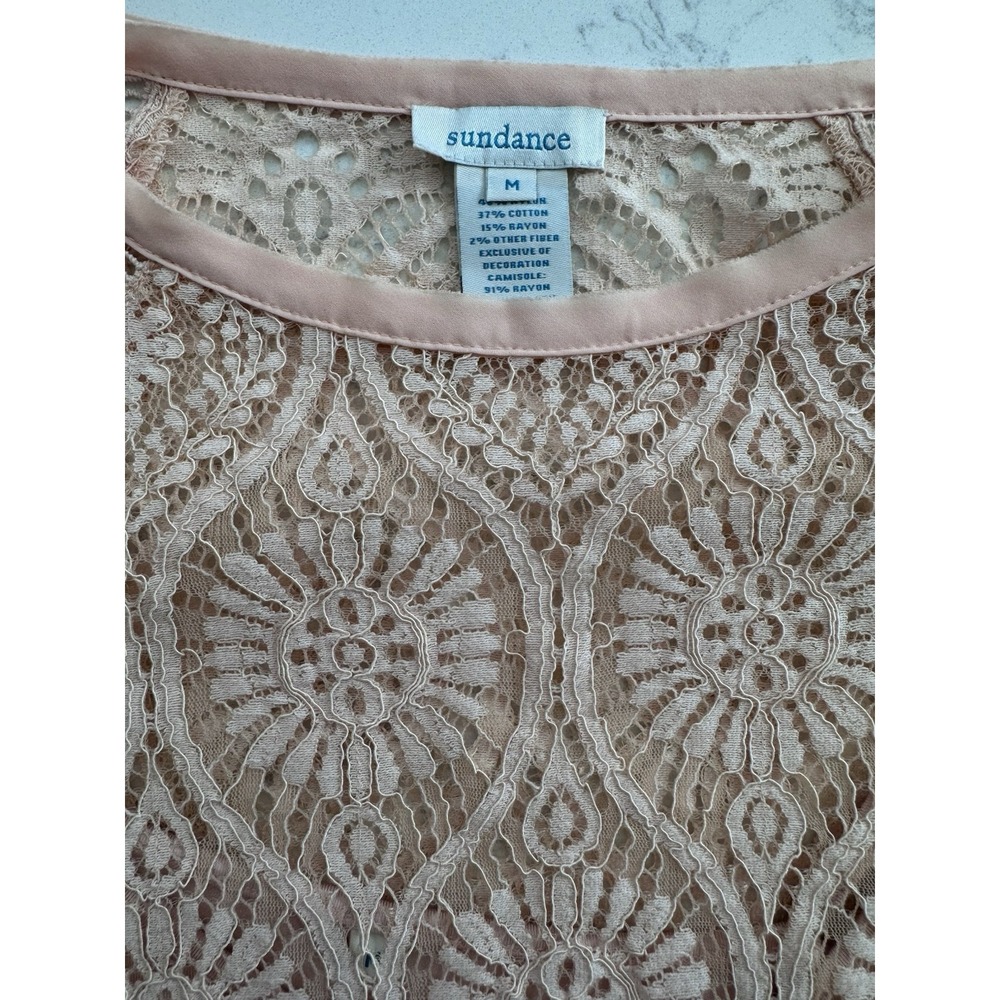 Crochet Lace Top Women's Small Sundance Peach Mid Length Sleeve With Cami Boho